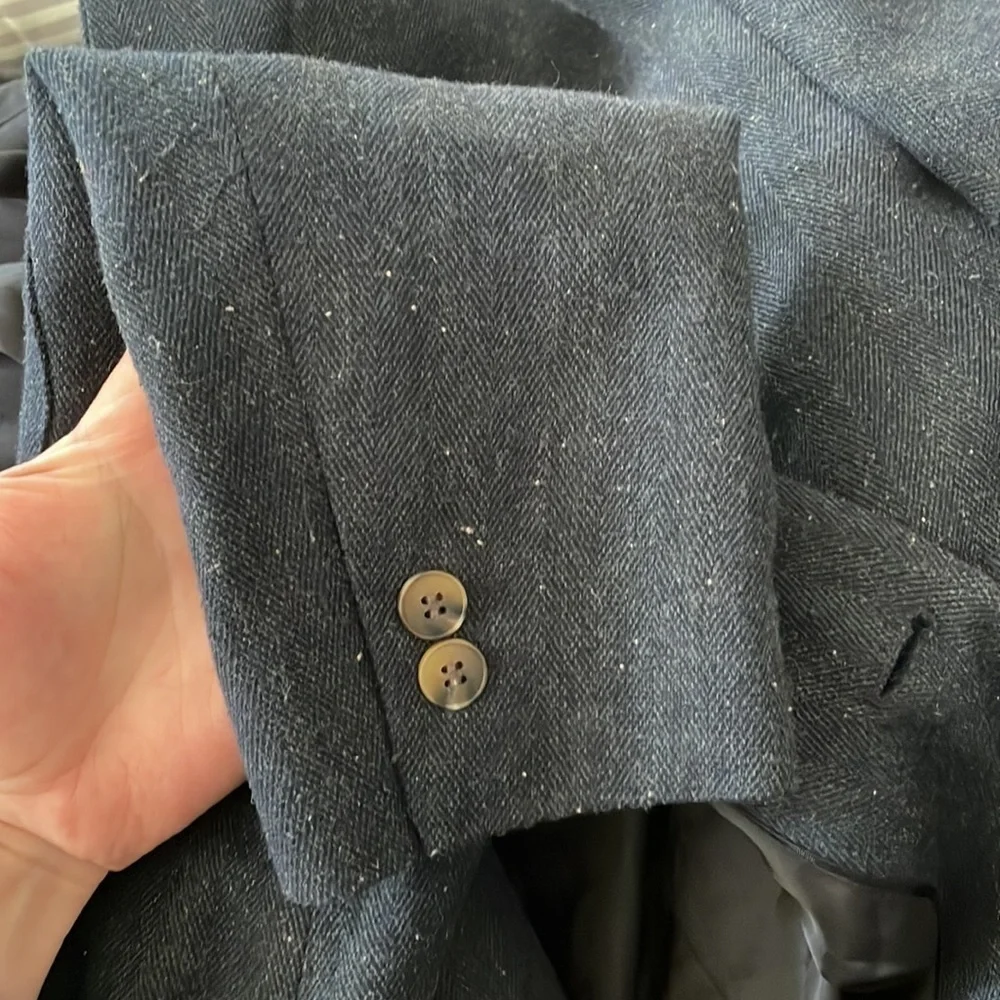 H&M Men’s Regular Fit Wool Blend Blazer Sport Coat Navy Elbow Patch Size 40R